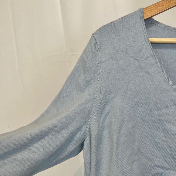 NWT ANN TAYLOR Cropped Cardigan Sweater 3/4 Sleeve Jewel Close Blue Silk XL - Picture 5 of 8